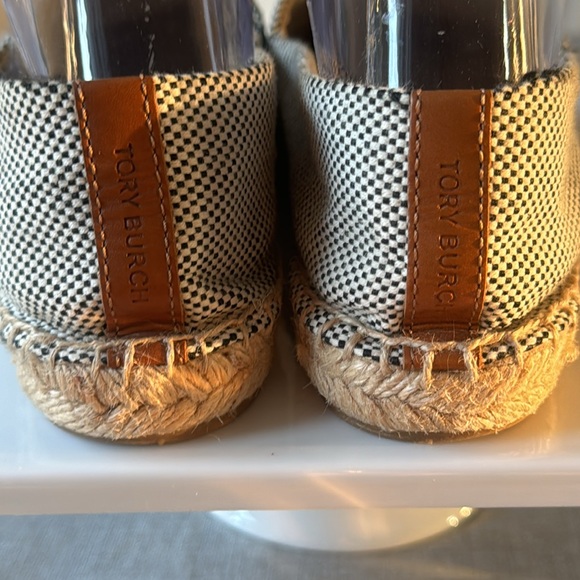 Tory Burch Black/White Canvas And Leather Logo Lonnie Espadrilles Flats Size 9M - Picture 4 of 13